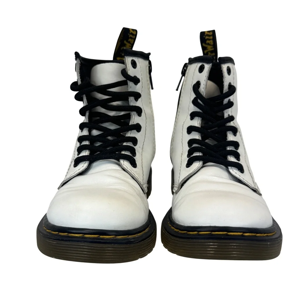 Dr‎ Martens 1460 J Kids White Leather Combat Boots Youth US 12 EU 29 Lace Up